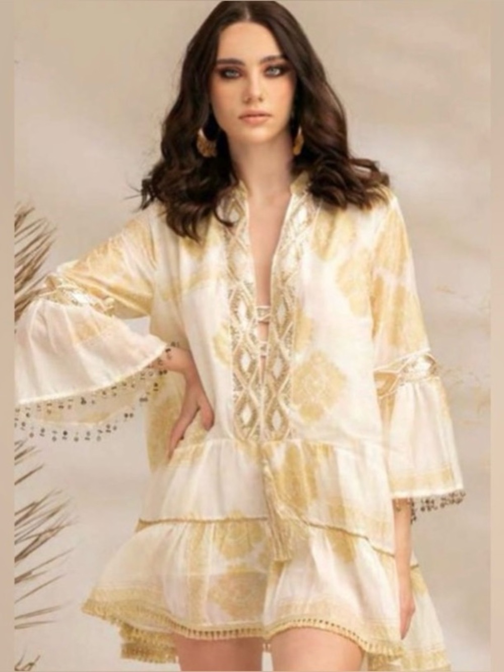 PHO by Paradise White Tunic Dress with Gold Embroidery